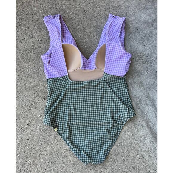 Summersalt The Ruched Backflip Swimsuit - Gingham in Lavender & Ivy, Size 14 - Picture 2 of 10